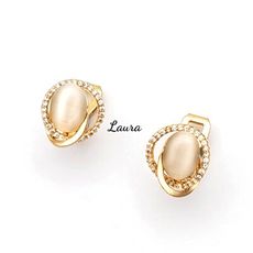 耳環-Laura - 夾式耳環 蛋面貓眼石晶鑽 1入=1對販售