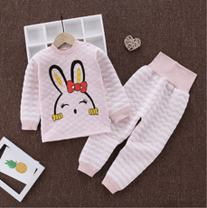 兒童加厚保暖三層鋪棉護肚長袖套裝（80-110cm)-02可愛小兔