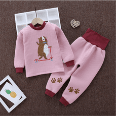 兒童加厚保暖三層鋪棉護肚長袖套裝（80-110cm)-03可愛動物