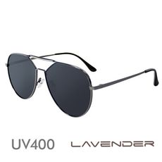 Lavender偏光片太陽眼鏡 造型鏡片雙槓飛官款-金屬槍色P5118-C1