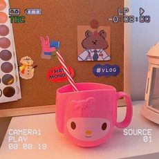 ins卡通可愛漱口杯少女心水杯學生軟妹kitty創意刷牙杯子帶手柄杯