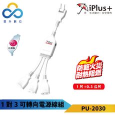 iPlus+ 保護傘 1對多座可轉向電源線組 PU-2030 1對3座-大型插頭專用 台灣製造