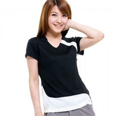 LOKI 女 vana v領抗uv短袖排汗衣 (渡鴉黑)[LO200042-0000]
