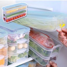 冰箱保鮮長方透明三層收納保鮮盒 麵條保鮮盒 水果盒 保鮮 水果保鮮盒 零件盒