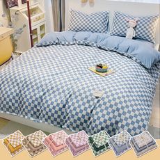 洛卡棉棋盤格紋床包組(雙人加大1.8四件套) 床笠 格紋 床罩 床單 簡約 透氣 舒棉 柔軟