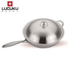 免運 瑞士LUCUKU 304海豚三層鋼中華炒鍋32cm LU-058