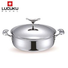 免運 瑞士LUCUKU 304鯨鋼五層雙耳煎鍋24cm LU-027