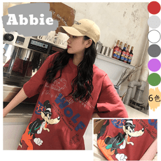 【Abbie】卡通狼字母印花寬鬆上衣