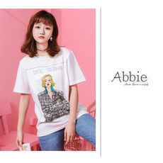 【Abbie】韓款個性印花寬鬆短袖潮T