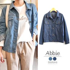 【Abbie】韓版寬鬆刷破牛仔外套