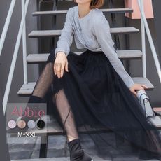 【Abbie】中大尺碼–法式浪漫多層次澎澎長款紗裙二件組