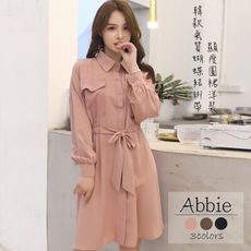 【Abbie】韓款氣質蝴蝶結綁帶顯瘦圓裙洋裝