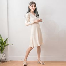 【Abbie】休閒綁帶荷葉下擺針織洋裝