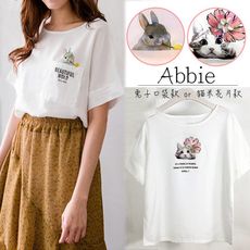【Abbie】可愛動物字母印花雪紡上衣