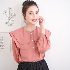 【Abbie】雙層荷葉領雪紡襯衫