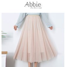 【Abbie】韓款高腰修身顯瘦百褶紗裙