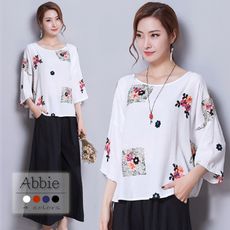 【Abbie】韓款唯美刺繡花朵上衣(四色任選)