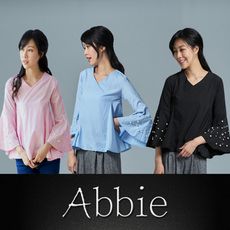 【Abbie】氣質優雅荷葉寬袖V領上衣(9款造型任選)