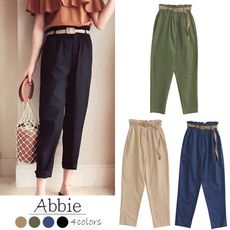 【Abbie】韓版高腰顯瘦長褲（附腰帶）