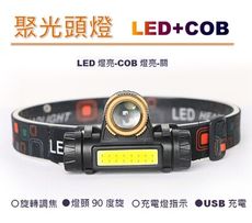 R2+COB 聚光頭燈 旋轉調焦 聚光燈 USB充電 防水頭燈 頭燈 工作燈