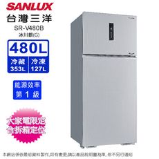 台灣三洋 480公升一級能效變頻雙門電冰箱 SR-V480B-冰川銀(G)~含拆箱定位+舊機回收