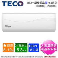 TECO東元8-10坪一級變頻冷專分離式冷氣 MS63IC-HS6+MA63IC-HS6~含基本安裝