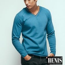 HENIS 時尚型男速暖絨色織V領保暖衫(隨機取色)