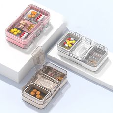 【荷生活】矽膠密封雙層隨身藥盒 三合一切藥器磨藥粉便攜藥盒
