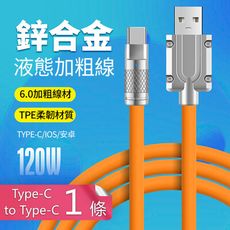 TPE液態軟膠6mm加粗鋅合金傳輸線快充電線-Type C to Type C一米