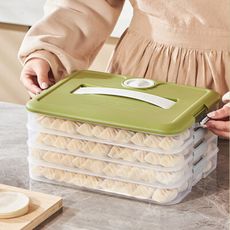 【荷生活】PP材質耐冷熱多層組合水餃保鮮盒 計時型提把手上餃子盒-二層