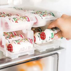 【荷生活】冰箱雙層多多收納盒 PP材質冰箱滾動式補位飲料整理盒