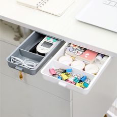 【荷生活】DIY桌面隱藏式抽屜收納盒 附分格板單手抽拉滑軌置物盒-大號