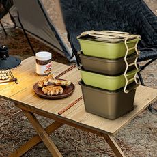 【荷生活】微波可用耐冷耐熱飯盒野餐配備便攜提手四件組水果盒