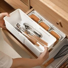 【荷生活】可伸縮抽屜分類收納盒 廚房餐具筷子整理盒 文具雜物盒-寬款大號