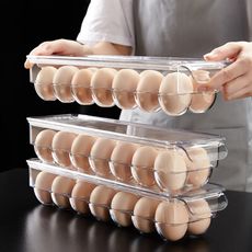 【荷生活】透明PET疊加型保鮮蛋盒 廚房整理專家立式雞蛋盒-十四格