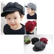 韓國秋冬新款兒童遮陽帽子男女寶寶八角貝雷鴨舌帽羊毛呢小孩