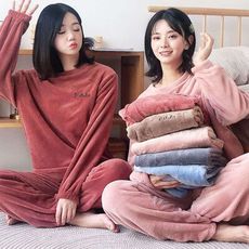 韓版時尚居家休閒服珊瑚絨睡衣套裝