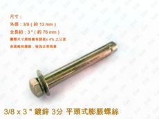 【100支/包】3分 3/8 x 3 鍍鋅 平頭式壁虎 三分 R4