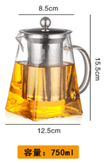 現貨外銷歐美四方公道壺750ML耐熱玻璃不銹鋼過濾泡茶壺方形花茶壺耐高溫玻璃茶具加厚