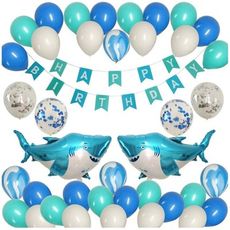 鯊魚 氣球套組 海洋風 生日布置 場景 裝飾背景墻 藍色鯊魚