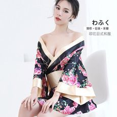 愛慾漩渦．日式印花小花朵和服三件組 台灣出貨 大尺碼日本印花和服 開襟 多尺碼情趣角色服 角色扮演