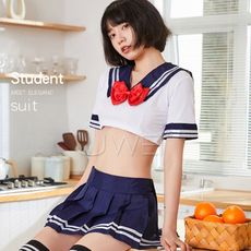 暗戀校花．分體式水手服套裝四件組 台灣出貨  水手服可愛 性感 學生制服 超短裙 情趣 角色扮演服