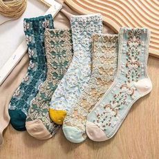 宮廷風復古立體浮雕花紋襪中筒襪子M3477【AShop】
