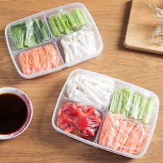 透明四格日式冰箱蔬菜肉類配菜食品分裝儲藏收納帶蓋保鮮盒M3429【Alex Shop】
