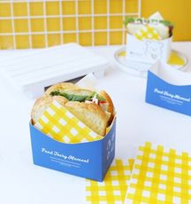 韓風一次性黃色格紋防油三明治三角袋包裝紙吐司漢堡可愛便當打包盒M2860【Alex Shop】
