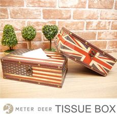 面紙盒 抽取折疊式衛生紙擦手紙盒 皮製木質英國美國國旗款 工業美式英倫風格 居家擺飾小物-米鹿家居