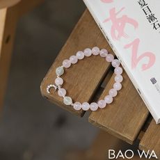 BAO WA 珠寶 天然粉水晶月光石溫柔守護女款手鍊月亮鑲鑽設計流行手串(粉水晶 月光石 月亮)