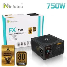 妙妙屋 infotec fx極致系列 銅牌80plus 超靜音電源供應器-750瓦