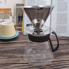 【一品川流】coffee play304不鏽鋼咖啡濾杯-1~4杯+咖啡玻璃壺-600ml