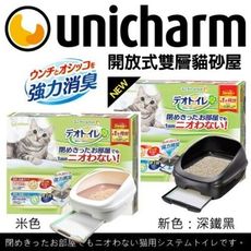 日本嬌聯 Unicharm消臭大師 半罩雙層貓砂盆 豪華全套組 日本原裝進口 貓砂盆